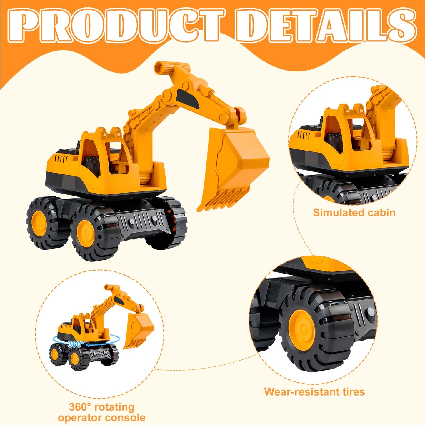 3 pieces of sand toy excavator sandbox, use dump truck excavator beach toy car, tires made of soft material, Spielstabil sand toy for 1-5 year old girl boy summer toy
