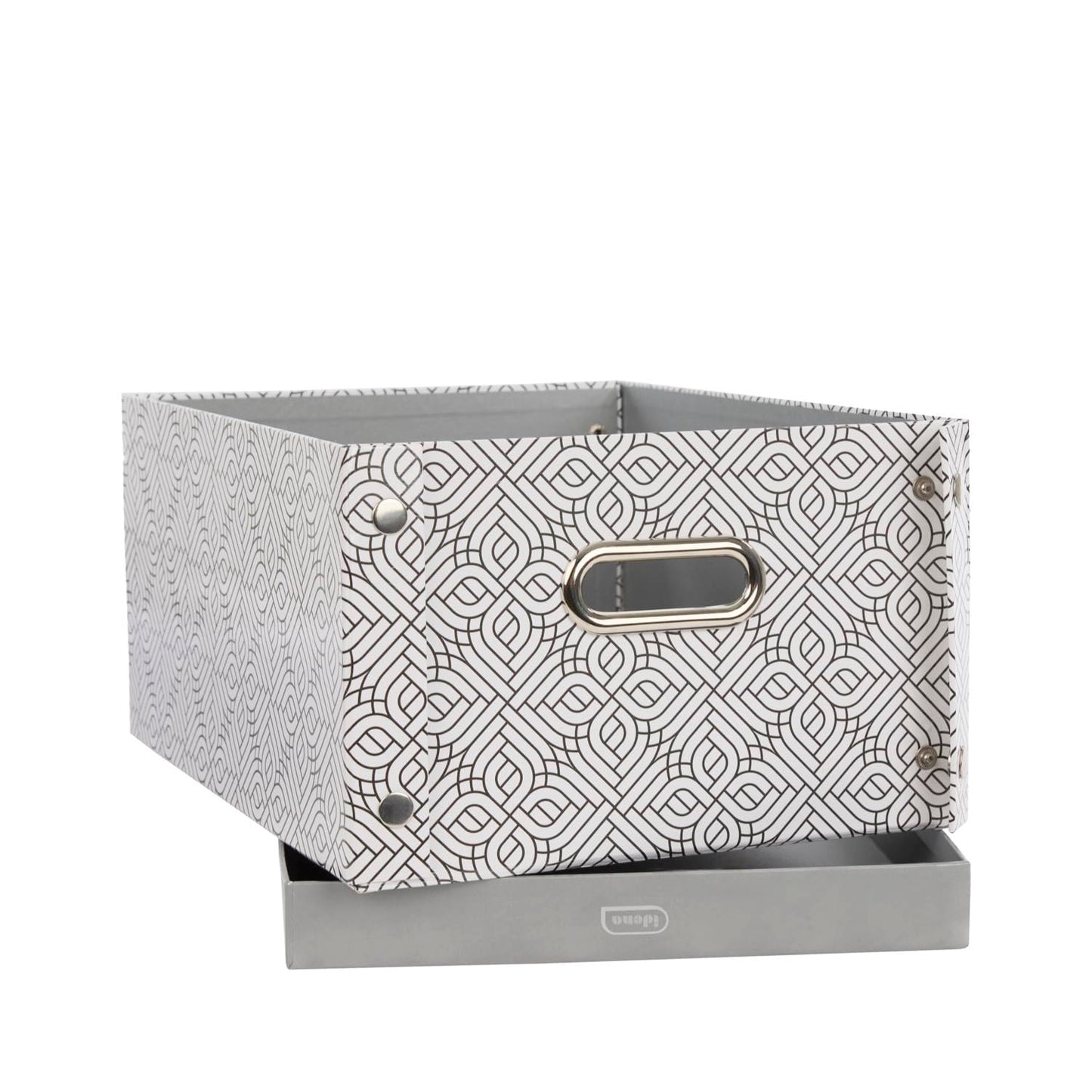 Idena 11196 - Storage box with lid and metal handles, organizer basket made of sturdy cardboard, approx. 14.8 x 11 x 7.1 in, gray patterned