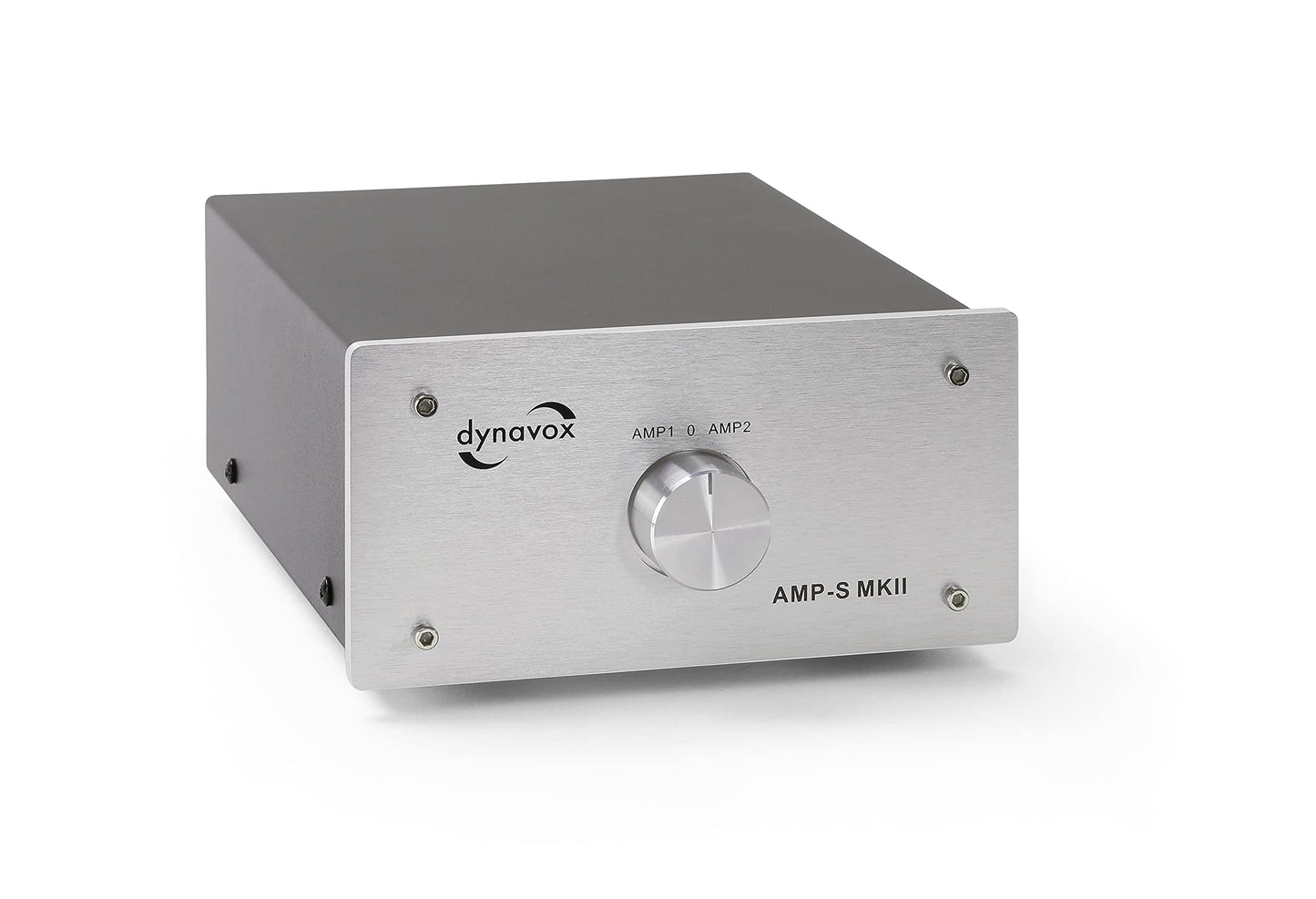 Dynavox AMP-S MKII, amplifier and speaker switcher in metal housing, for stereo and surround amplifiers, connection via banana plugs or clamp terminals, silver.