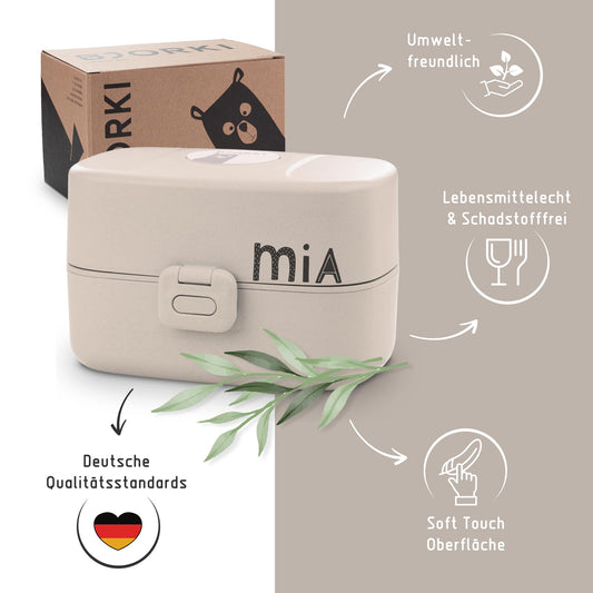 BJORKI® Bento Box for kids with BONUS name stickers - Leakproof lunchbox with compartments - Sustainable lunch box for kindergarten & school - Perfect for on-the-go snacking. (Pastel Beige)