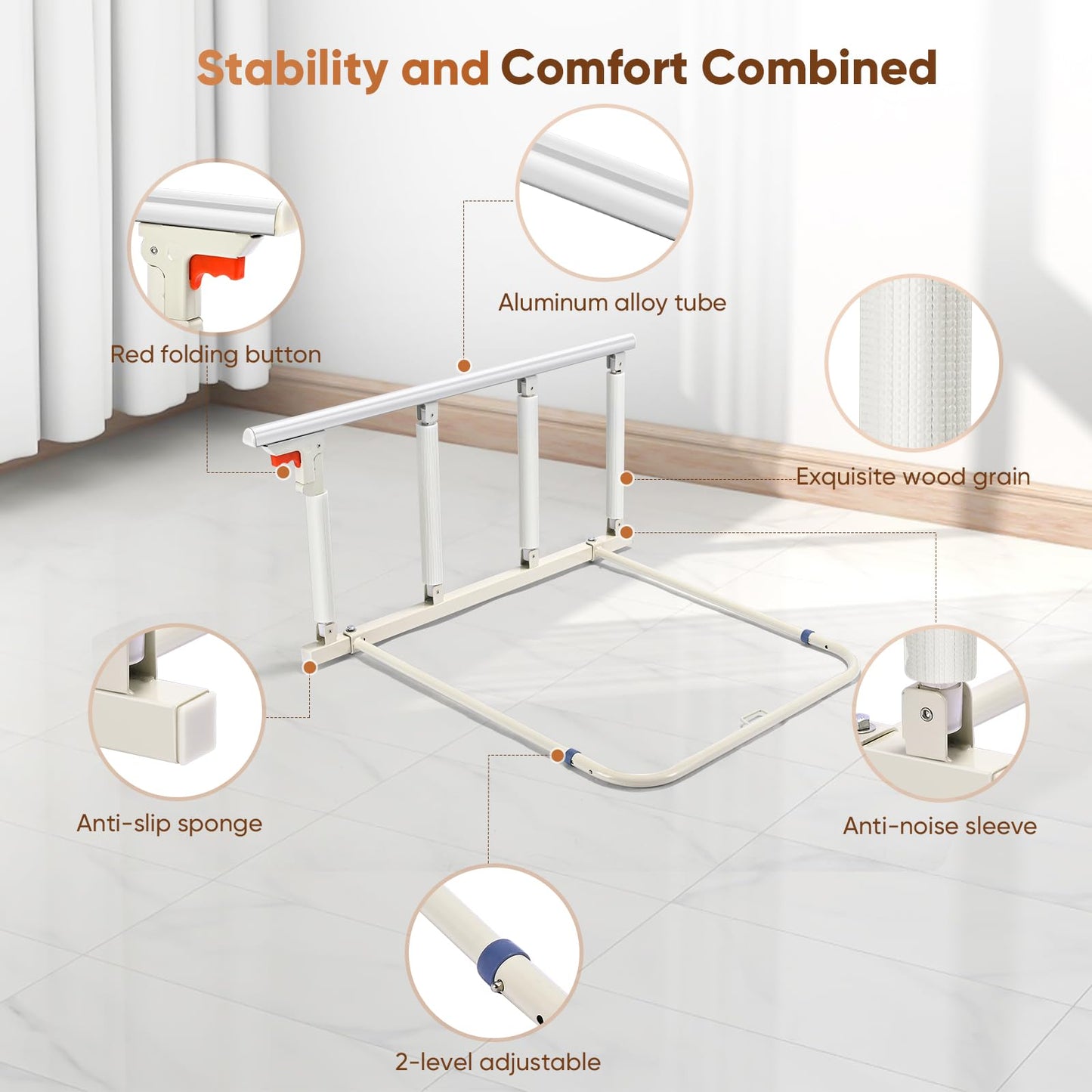 Ixdregan Bed Rail for Elderly Safety, Foldable Bed Assist Rail Handle, Fall Prevention Handrail for Seniors, Fits King, Queen, Full, Twin (4 handrails)