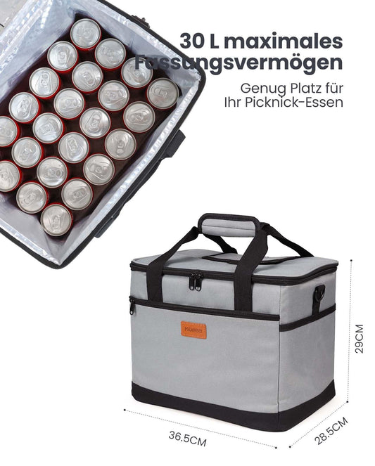 Kollea Cooler Bag - 30L Picnic Bag - Insulated Bag - Lunch Bag Keeps hot and cold, Leakproof, With carry straps, Multiple pockets - Ideal for travel, camping, BBQs, food transport