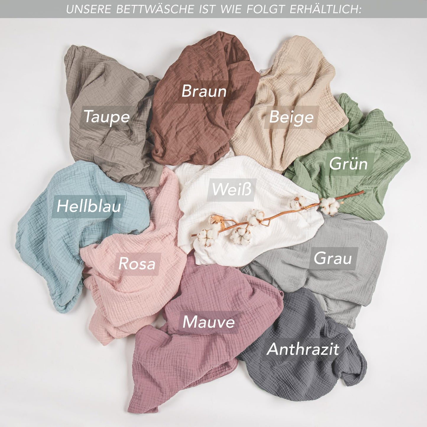 Pure label muslin bed linen 135x200 4-piece set consisting of bed cover 135 x 200 cm 2-pack, pillowcase 80x80 cm 2-pack made of cotton - Dreamily cozy bedding sets in taupe.