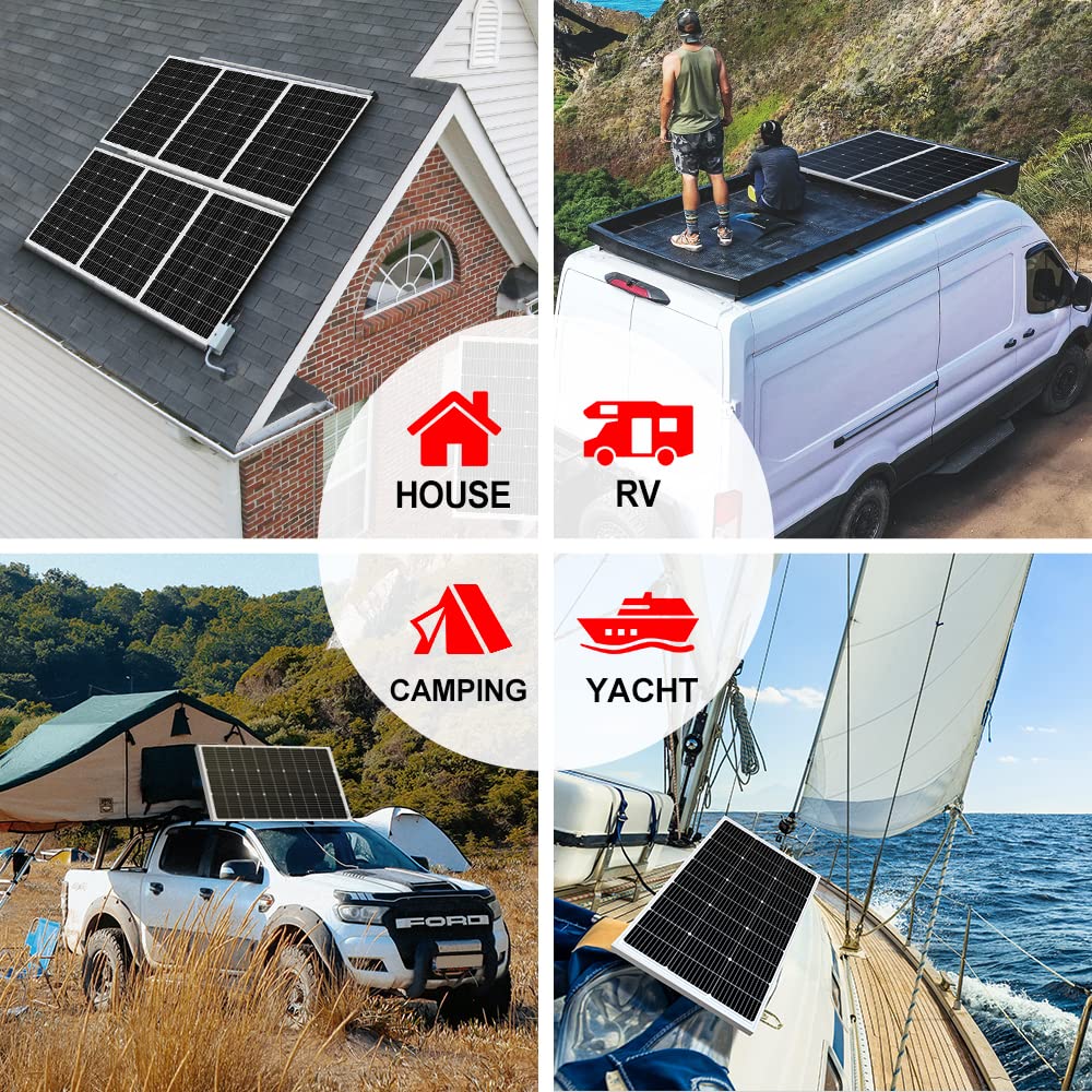 DOKIO 100W 18V monocrystalline solar panel - solar module 100 watt for 12V batteries perfect for RV, camping, garden shed