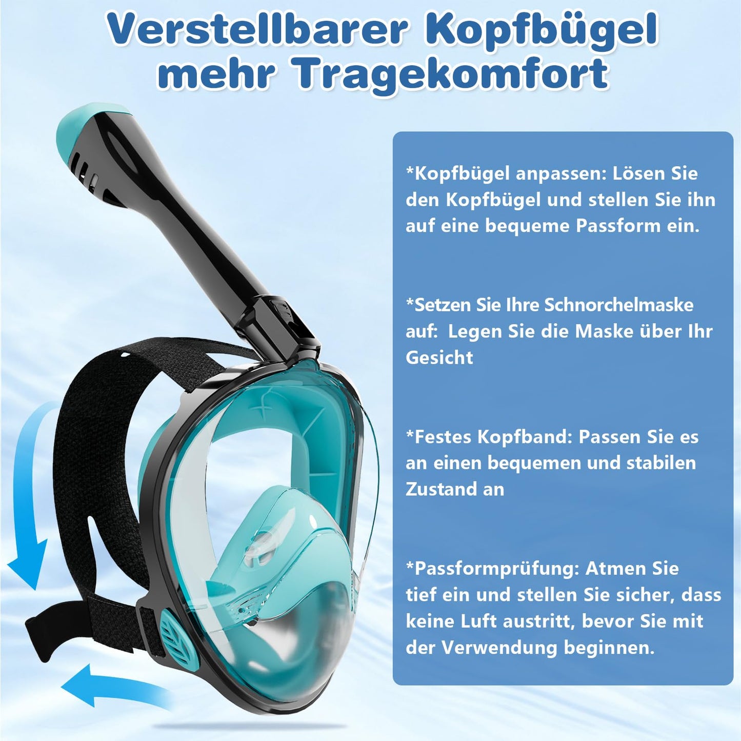 Full Face Snorkel Mask for Adults - CO2 Safe, Waterproof & Anti-Fog Dive Mask with Camera Mount - Diving Mask with Carry Bag & Earplugs (green, L-XL)