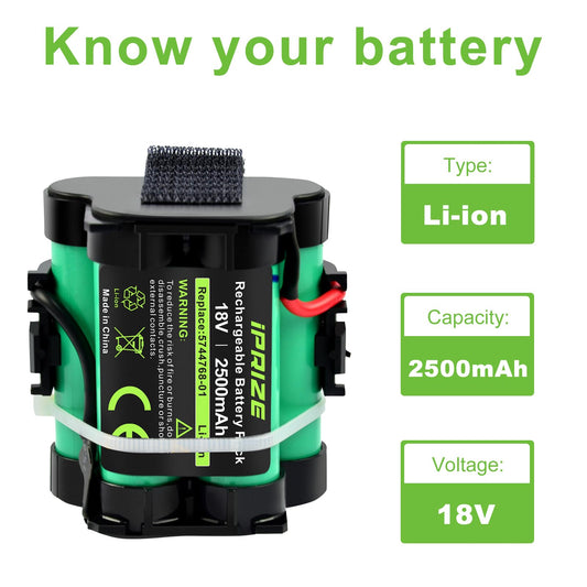 iPrize 18V 2.5Ah Li-ion replacement battery compatible with Gardena robotic lawnmowers R38Li R40Li R45Li R50Li R70Li R75Li R80Li, for Husqvarna Automower 105, 305, 308, for McCulloch ROB R600 R800 R1000 Flymo 1200R.