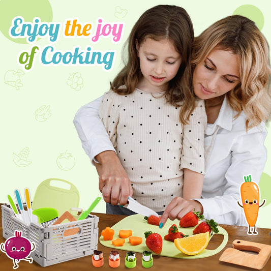 JoltJive kids knife, kids knife for ages 1 2 3 4 5 6 years children's kitchen with foldable storage box and serrated blade, Montessori toy as Christmas and birthday gift