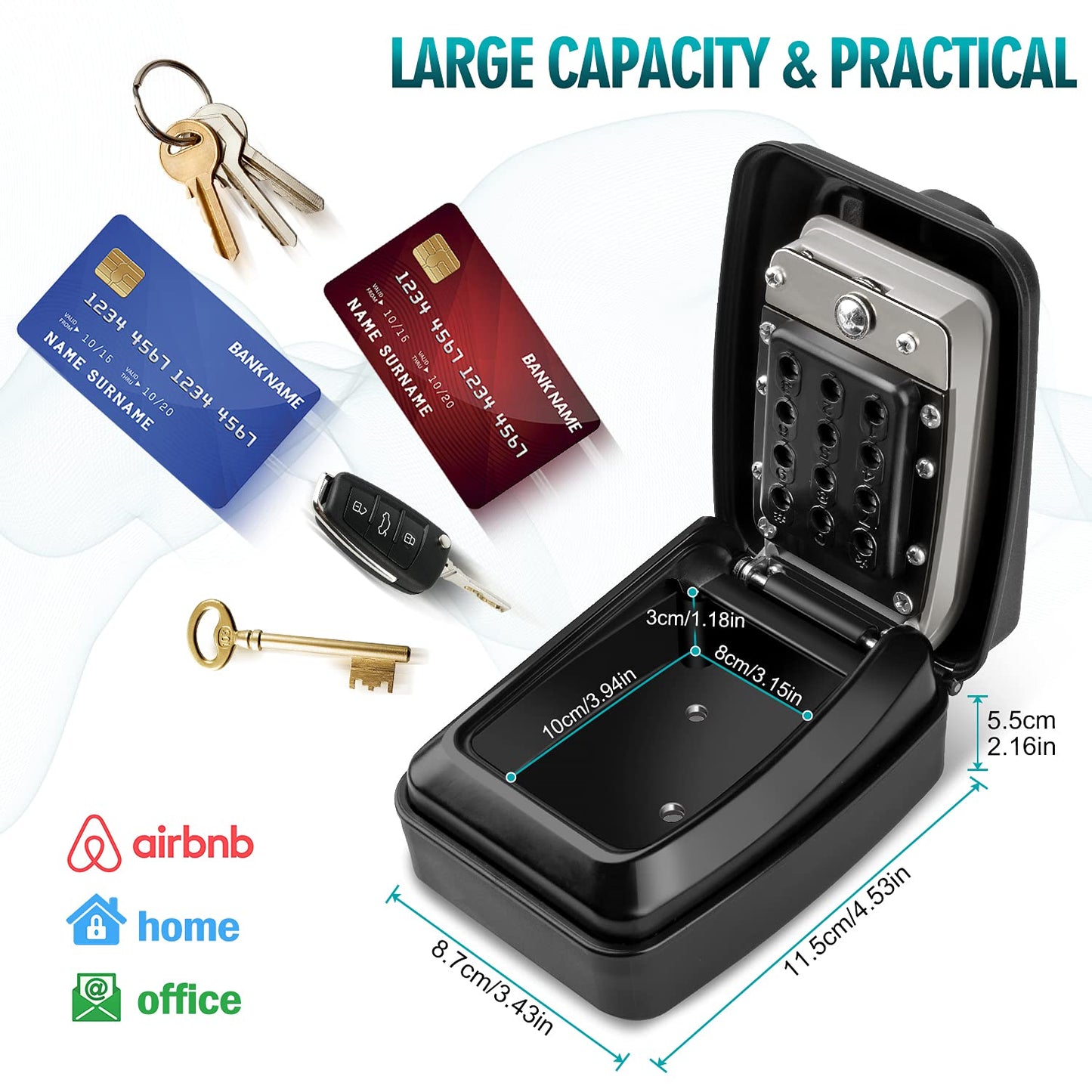 KTUEOV Key Safe with Number Code, Large Key Box Outdoor 12 Digits Key Lock Box Waterproof Rustproof Ultra-Durable, Wall Mounted Key Cabinet with Code for Home Office Garages Factory
