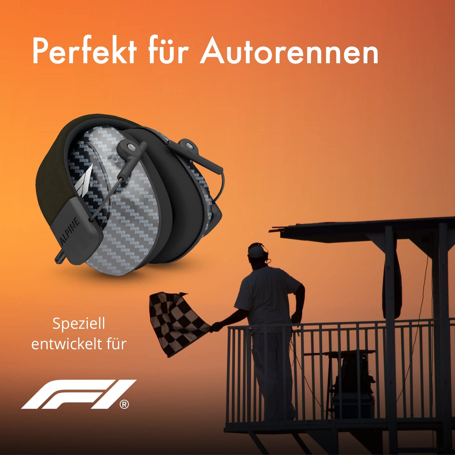 Alpine Racing Pro Earmuff F1® earmuffs for adults - reusable hearing protection for motorsport events and loud environments - noise reduction of 26 dB - high-quality carbon material