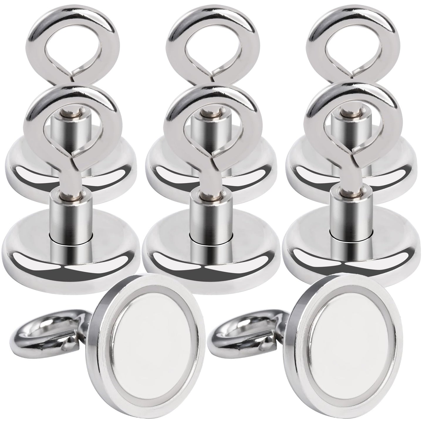 MIN CI 8 Pack Magnetic Hooks, 32mm Neodymium Magnets with 36kg(79lbs) Pulling Force, Eyelet Magnet Hook Magnetic Holder Round Magnet Hooks for Camping Garage Kitchen Office