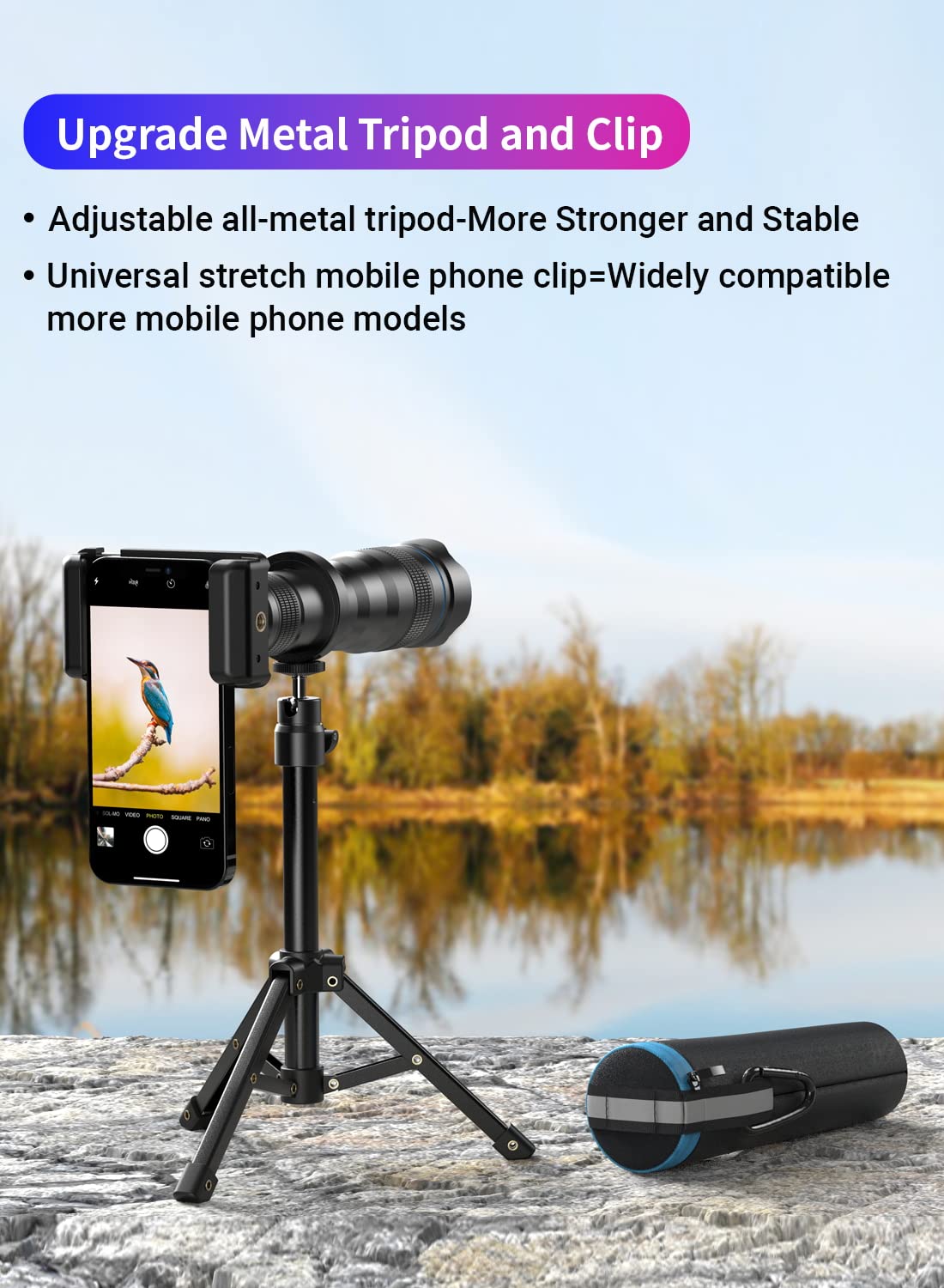Apexel HD 36X telephoto lens mobile telephoto lens with tripod for iPhone 12/11 Pro, Samsung, Huawei, and most smartphones.