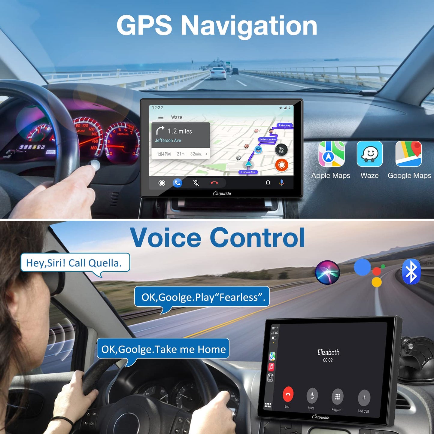 2024 Carpuride W901 Pro Wireless Bluetooth Transmission Portable Carplay & Android Auto Car Radio, 9 Inch 1080P Touchscreen with Mirroring, Supports Truck Dashboard Mounting.