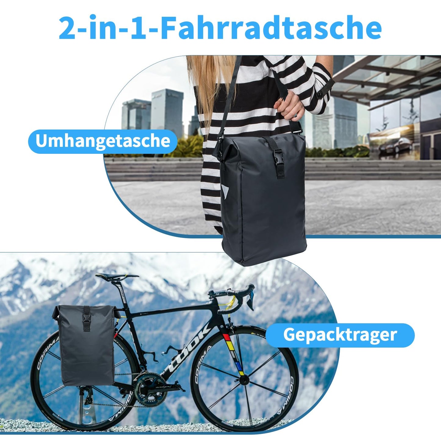 FINEW Bicycle Bag for Luggage Rack 20L - 100% Waterproof, Luggage Rack Bag Multifunctional Rear Luggage Bag Waterproof Rear Seat Bag, 2 in 1 Bicycle Reflective Shoulder Bag With Carrying Strap