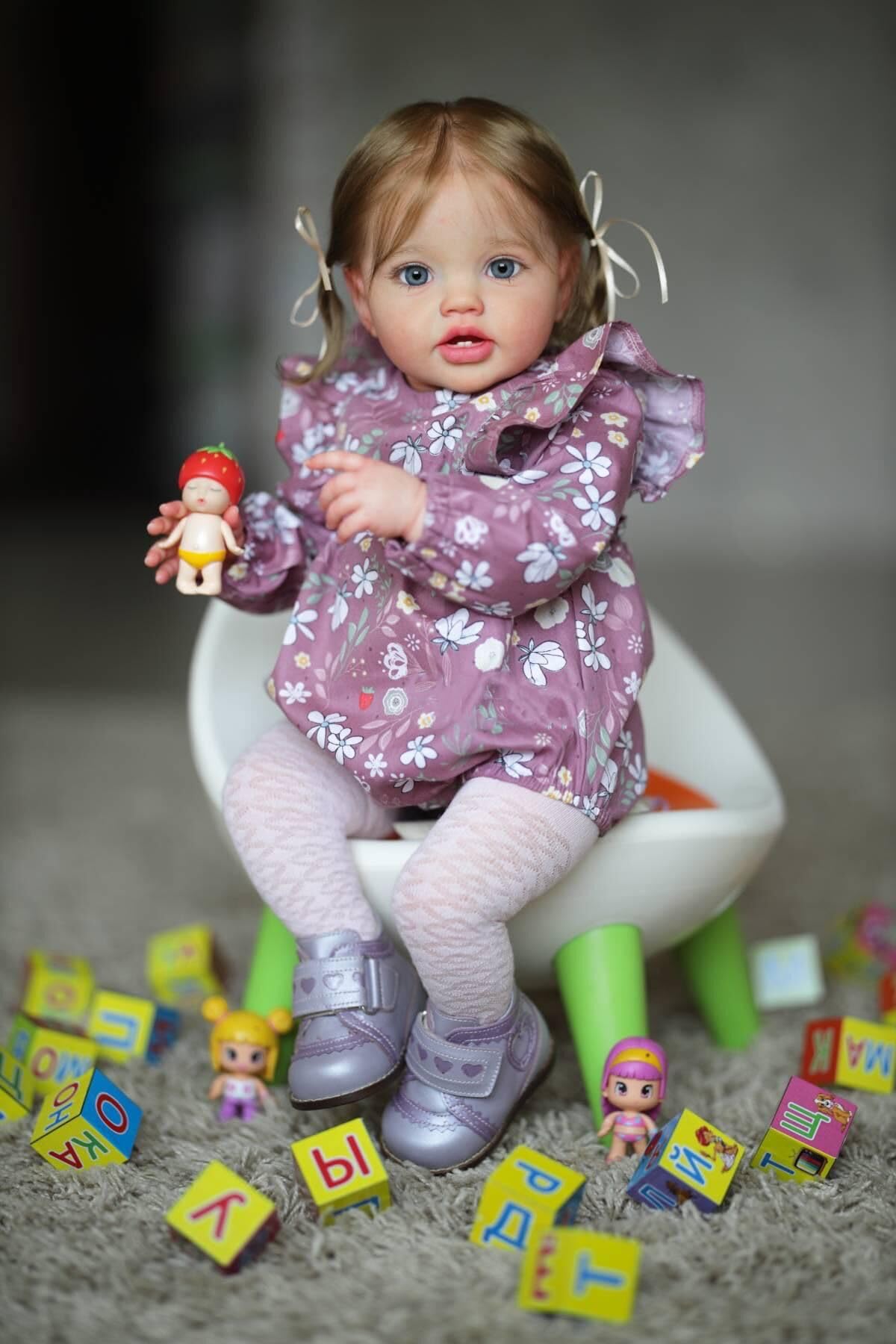 Anano Reborn baby doll girl like a real baby 24 inches 60cm lifelike toddler doll soft body realistic reborn silicone baby dolls blue eyes with blonde hair.