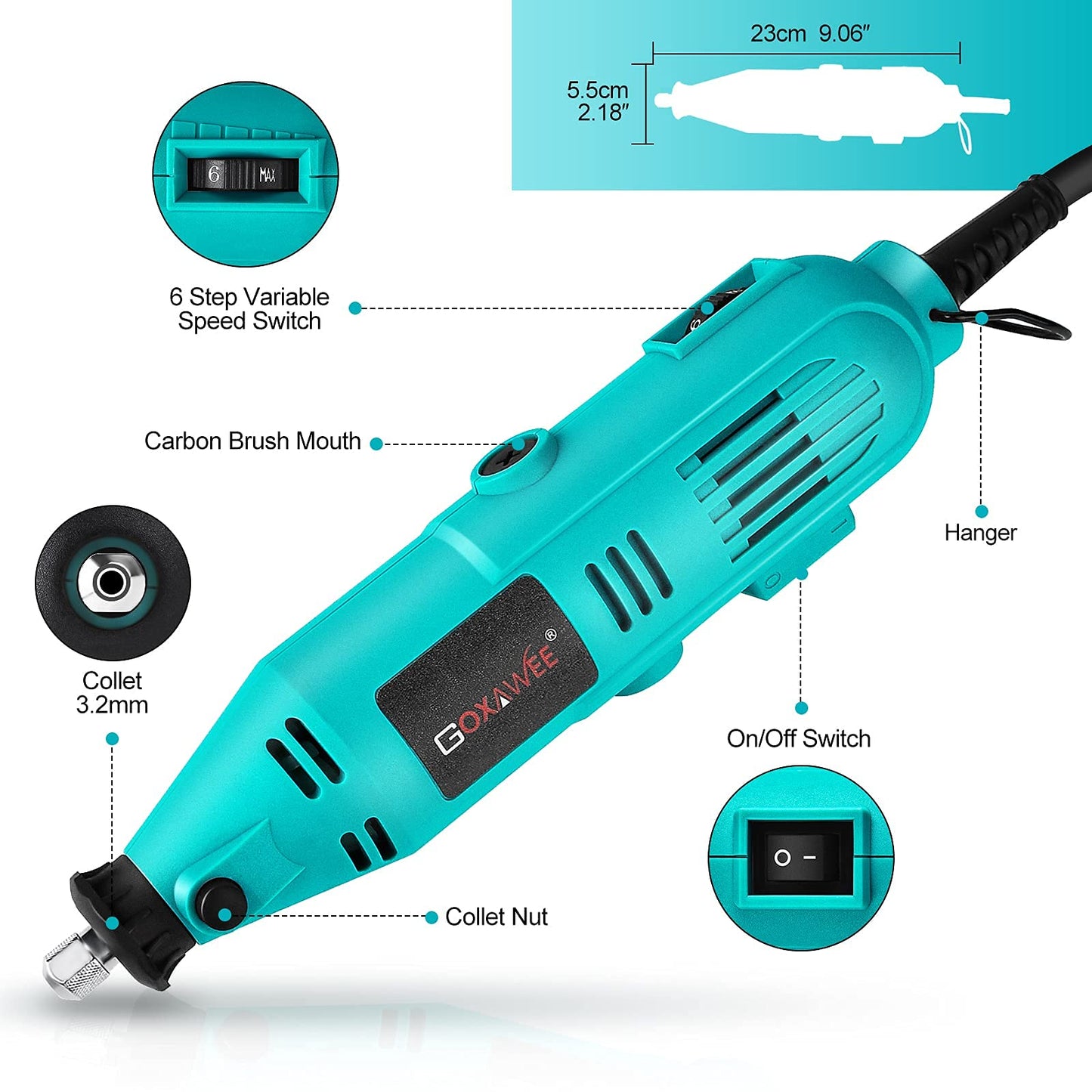 GOXAWEE 130W Rotary Tool, 6 Variable Speed 8000-30000 RPM, Multitool Set with 288 Accessories for Cutting, Grinding, Engraving, Polishing, Cleaning, Carving.