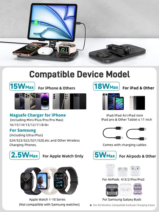 4 in 1 induction charger for iPhone 16 Pro Max/15/14, Apple dock for iPad/Tablet, wireless charger for Apple Watch 10/SE/9, for Airpods Pro