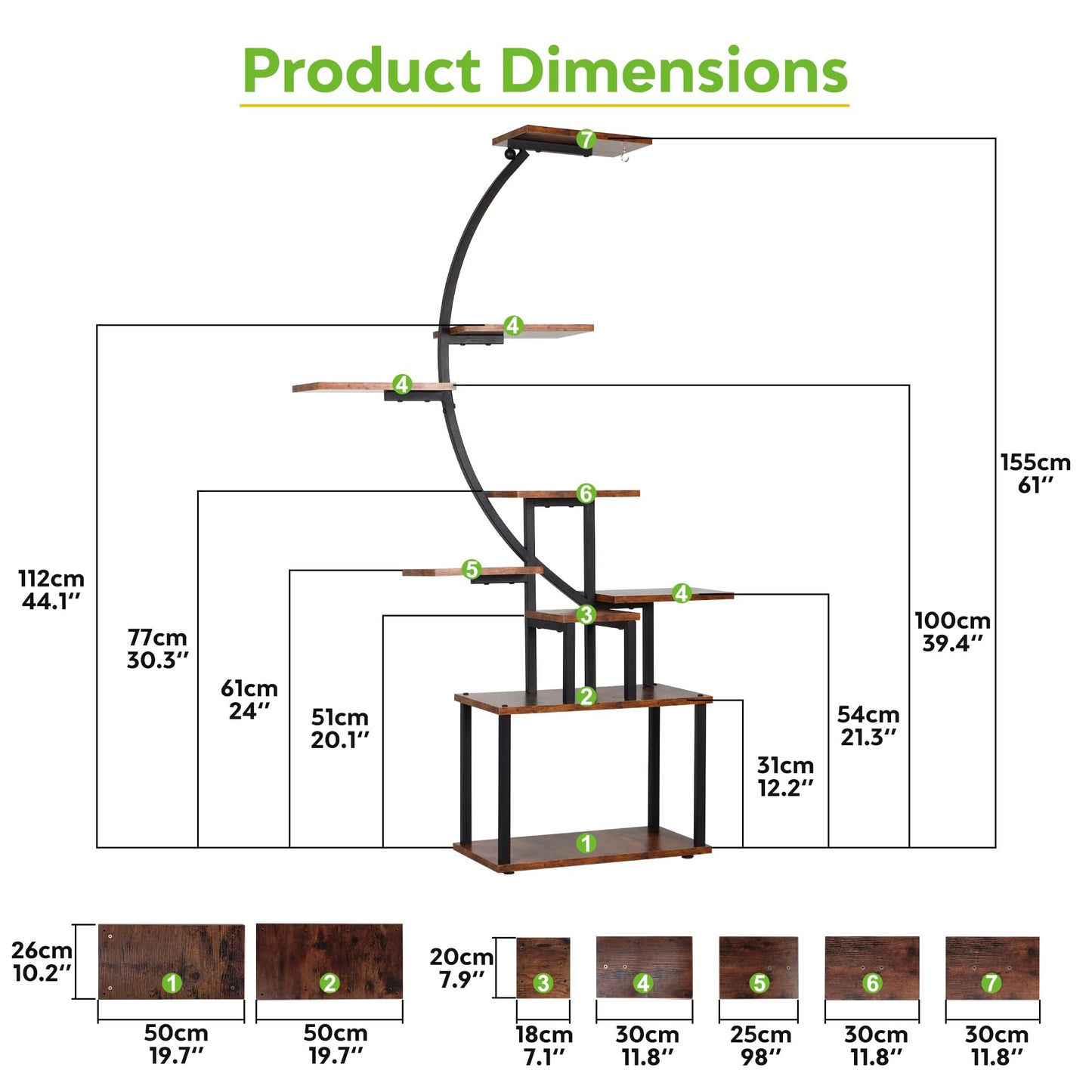 REAWOW Large Flower Stairs with Plant Lamp, 9-Tier Metal Plant Stand for Multiple Plants Wooden Plant Shelf for Indoor Plants, Living Room, Patio, Balcony