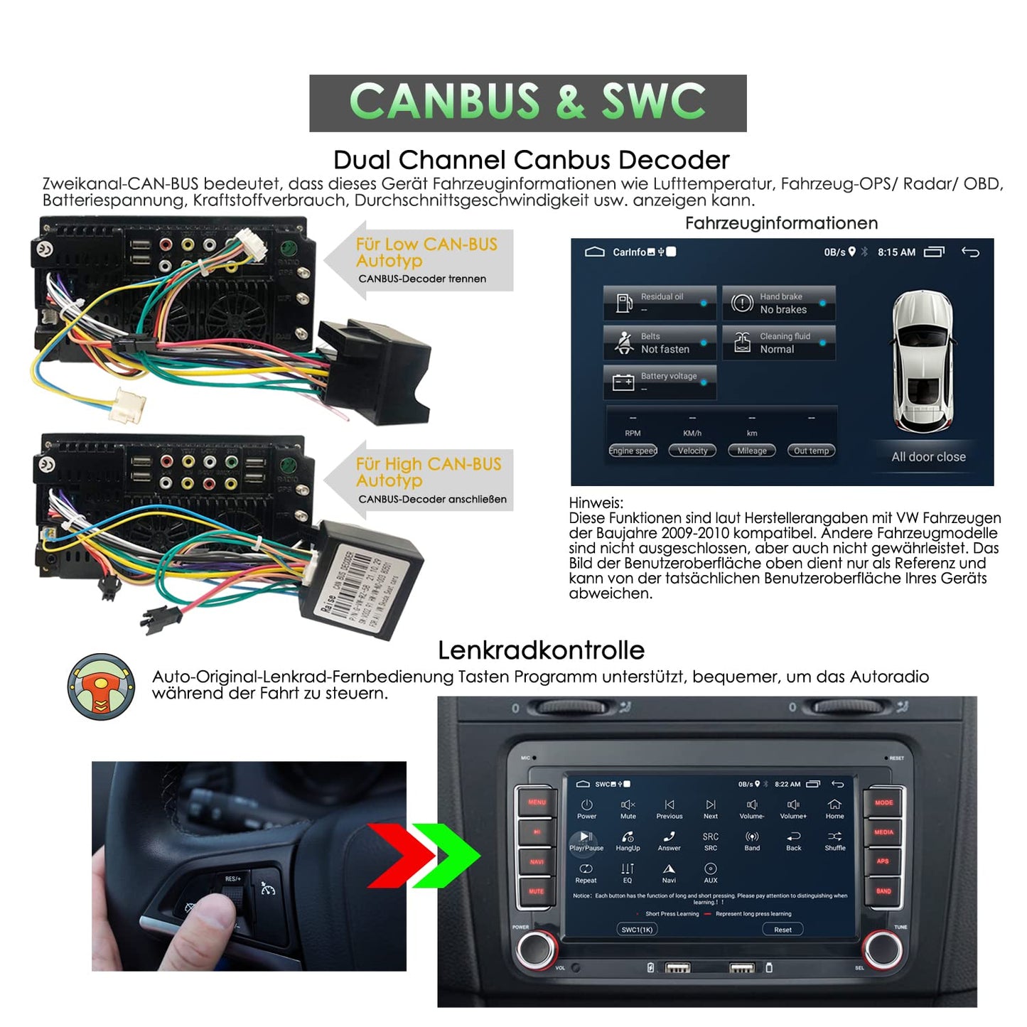 iFreGo 7 inch Android car stereo with built-in DAB+ and Carplay, 2 Din Car Radio for VW Golf, Skoda, Seat. Features Bluetooth, FM Radio, USB, reverse camera, WiFi, steering wheel control, and 7-color lighting.