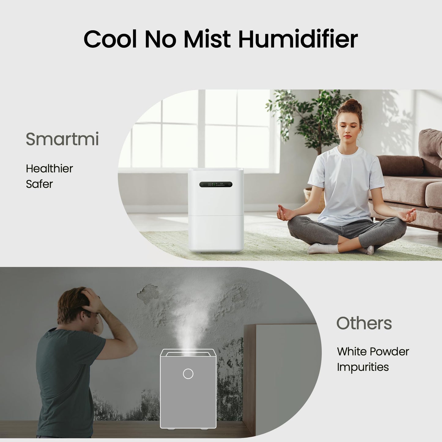 Smartmi Evaporative Humidifier, Cool No Dist Humidifier for Bedroom, Baby Humidifier, 4L Top Fill, Self-cleaning, Quiet, Smart APP Control, Auto Shutoff.