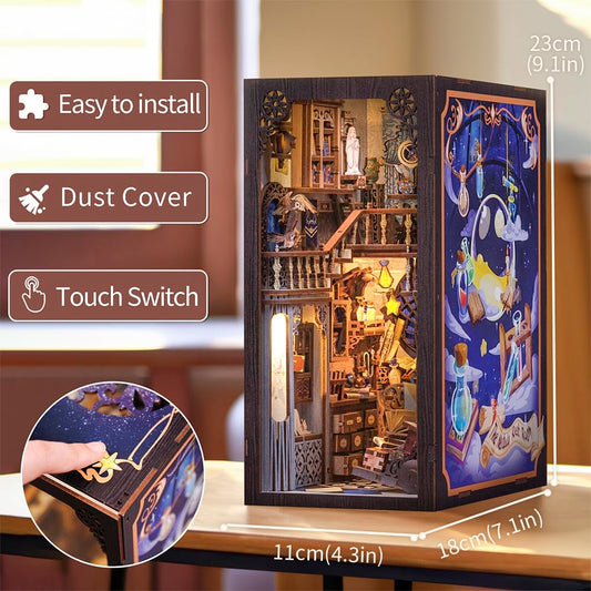 CUTEBEE Book Nook Kit - DIY Dollhouse Houses, Miniature House Building Kit for Adults with LED Lighting, 3D Puzzle & Bookshelf | Creative set for bookshelf decor | Gift (The Nebula Rest Room)