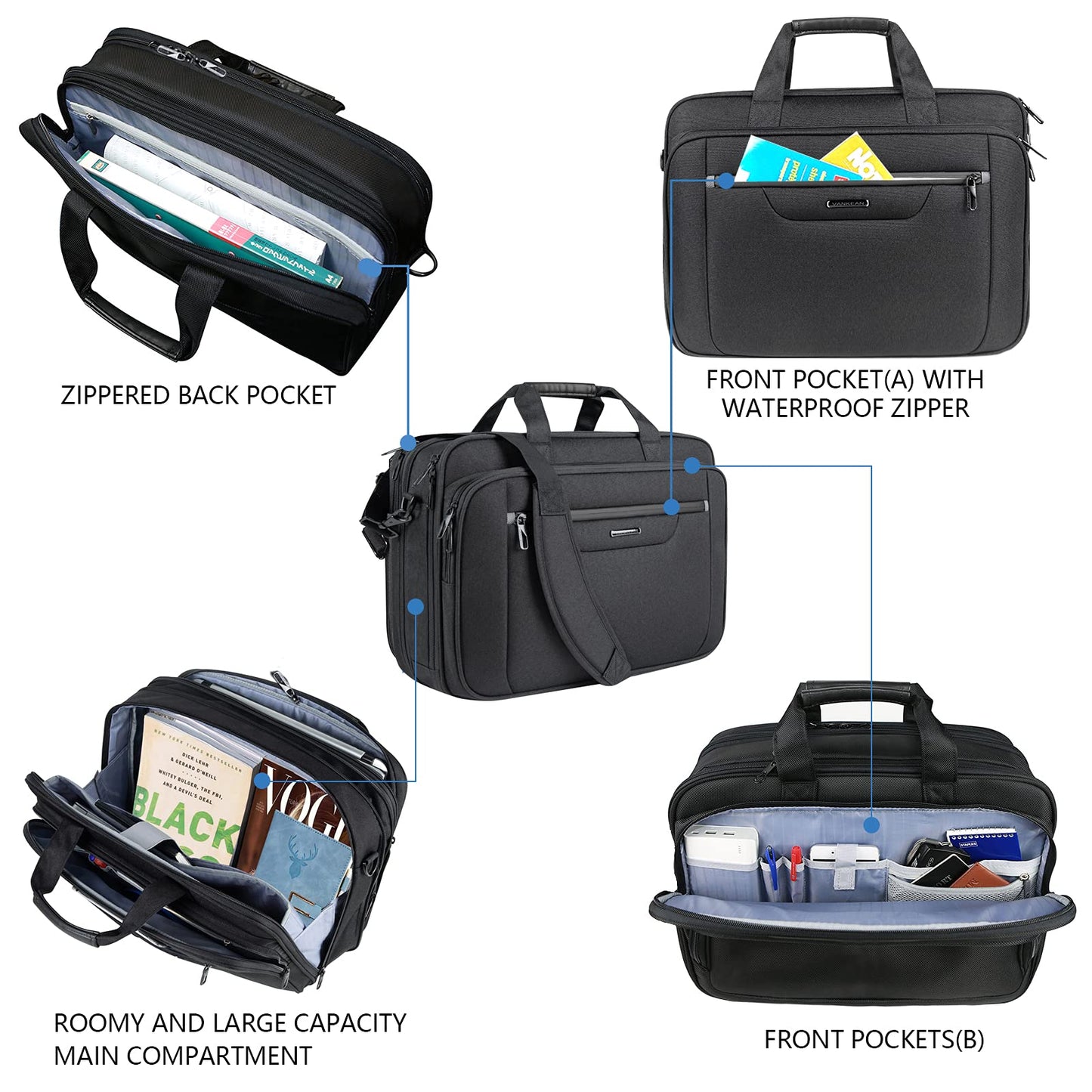 VANKEAN laptop bag for up to 18-inch laptops XXL Water-resistant gaming computer bag for men women Expandable capacity for travel/business/school - Black