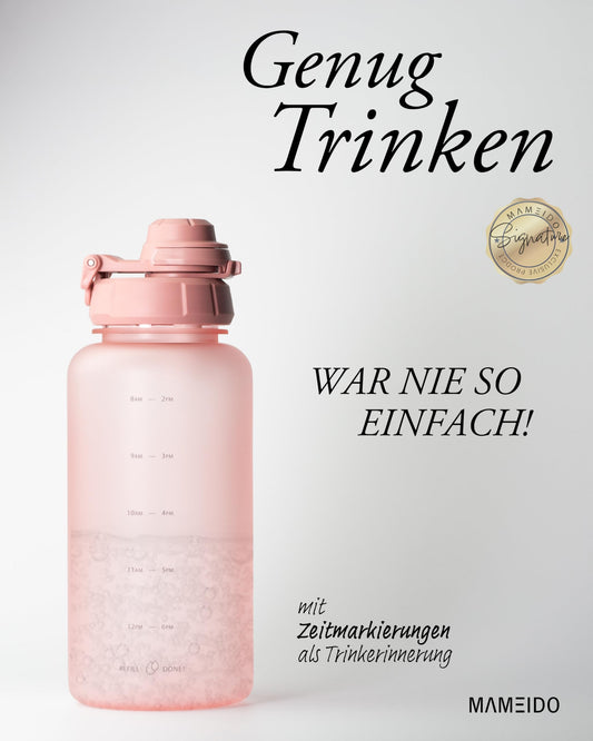MAMEIDO 1L water bottle with straw & time markings, reminder to drink, leak-proof, BPA-free, gym water bottle, Tritan material (Flamingo Pink)