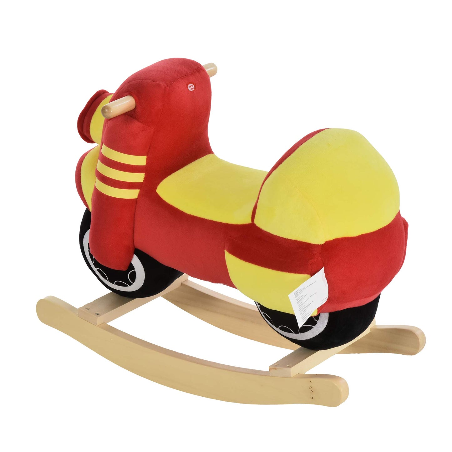 HOMCOM Kids Rocking Horse Baby Rocking Animal Motorcycle with Motorcycle Sound, Rocking Toy Handles for 18-36 Months Plush Red+Yellow 60x25.5x48 cm