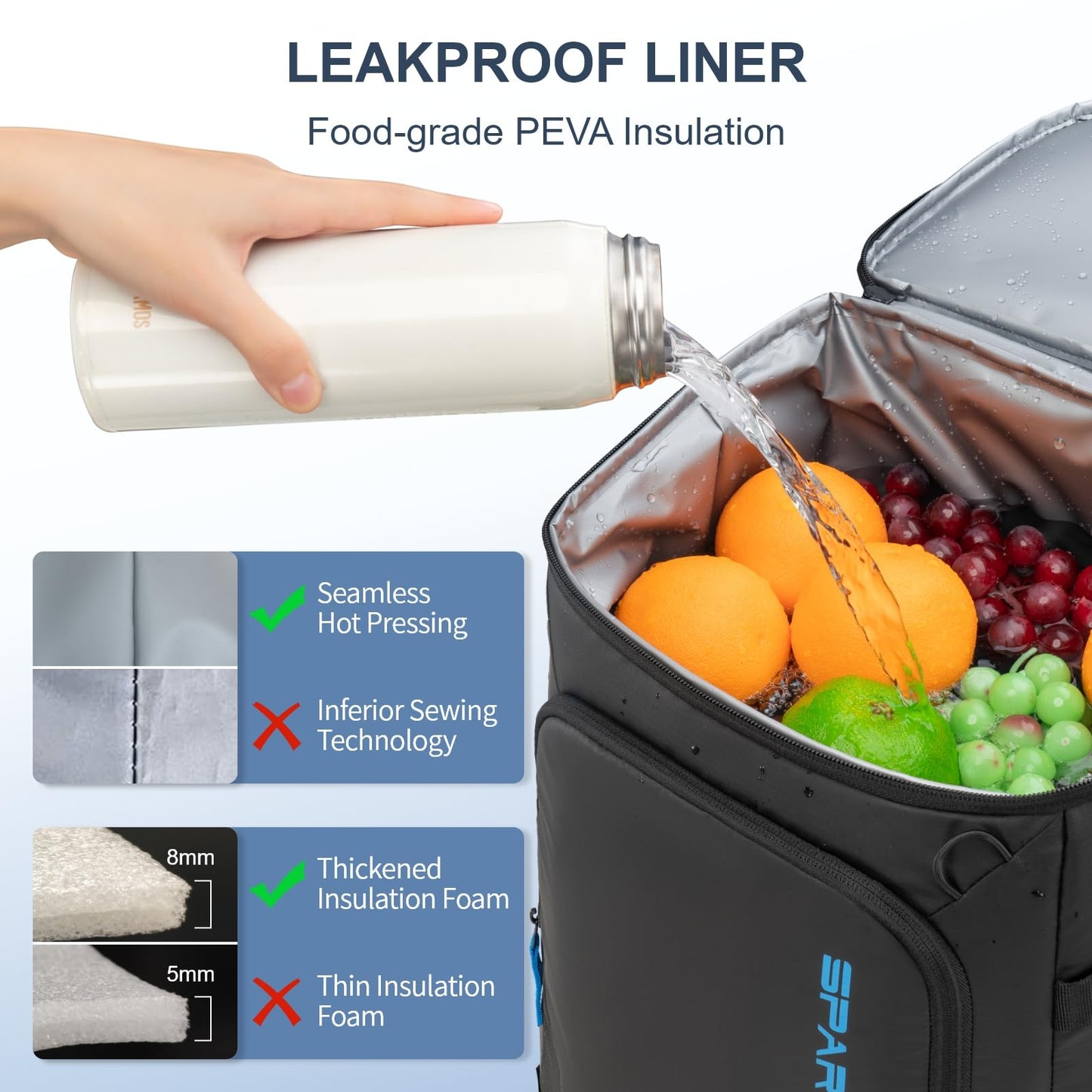 SPARTER backpack cooler, 49 can cooler backpack, Insulated thermal backpack, Leakproof, Waterproof, Lightweight, Portable soft cooler for beach, travel, camping, lunch.
