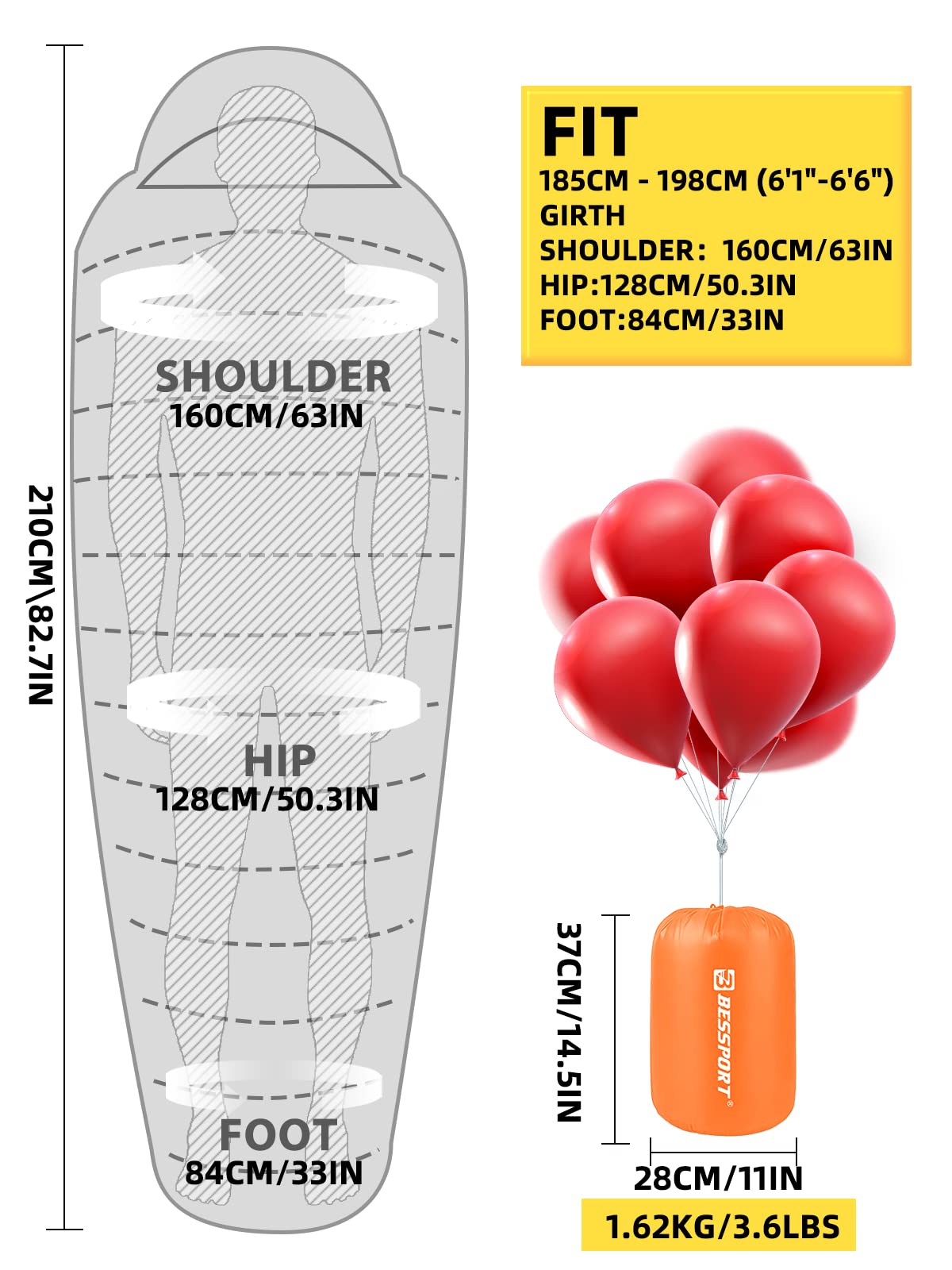 Bessport sleeping bag -10℃ 4 seasons winter mummy sleeping bag water resistant sleeping bag for travel camping outdoor camping or indoor