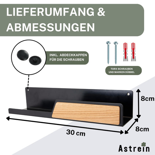 Astrein® | Magnetic key board | Wooden key rack | Oak | Key holder with shelf | Black metal key storage