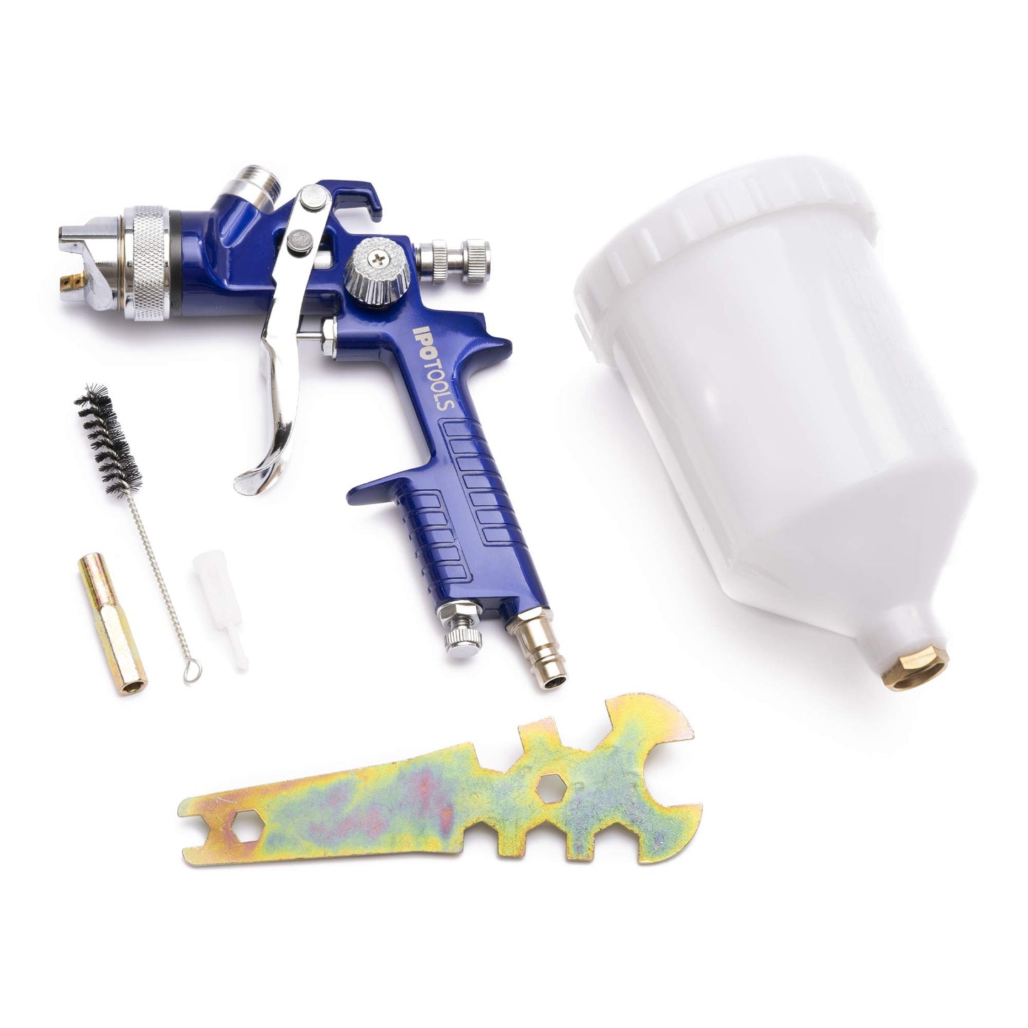 IPOTOOLS HVLP paint spray gun 1.4mm + 1.7mm & 2.0mm nozzle - H-827P professional paint spraying system spray gun with 600ml plastic cup and stainless steel nozzle 2X nozzle set