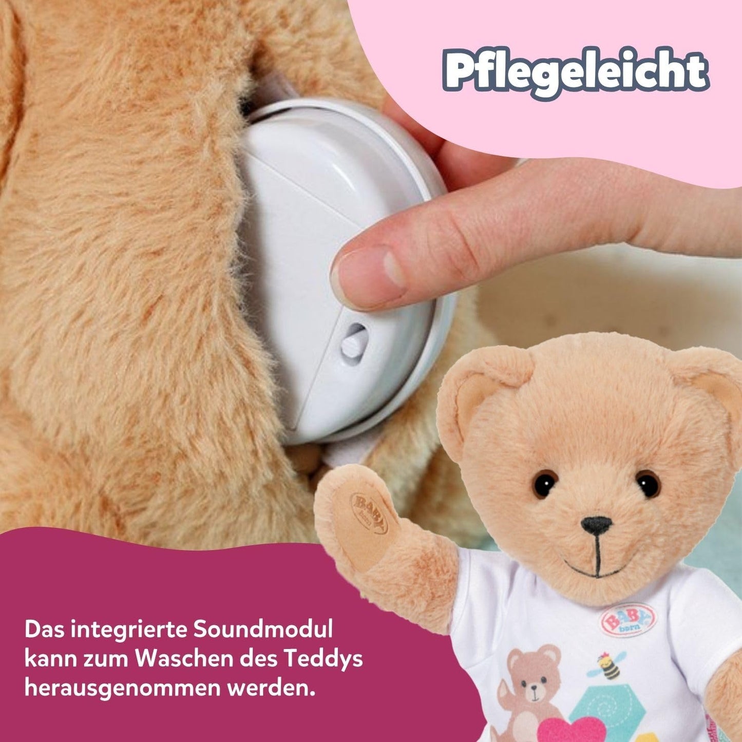 BABY born Singing Teddy - plush bear with sound function & white romper - movable arms & legs - suitable for children aged 18 months and older - sings 5 German songs from the series