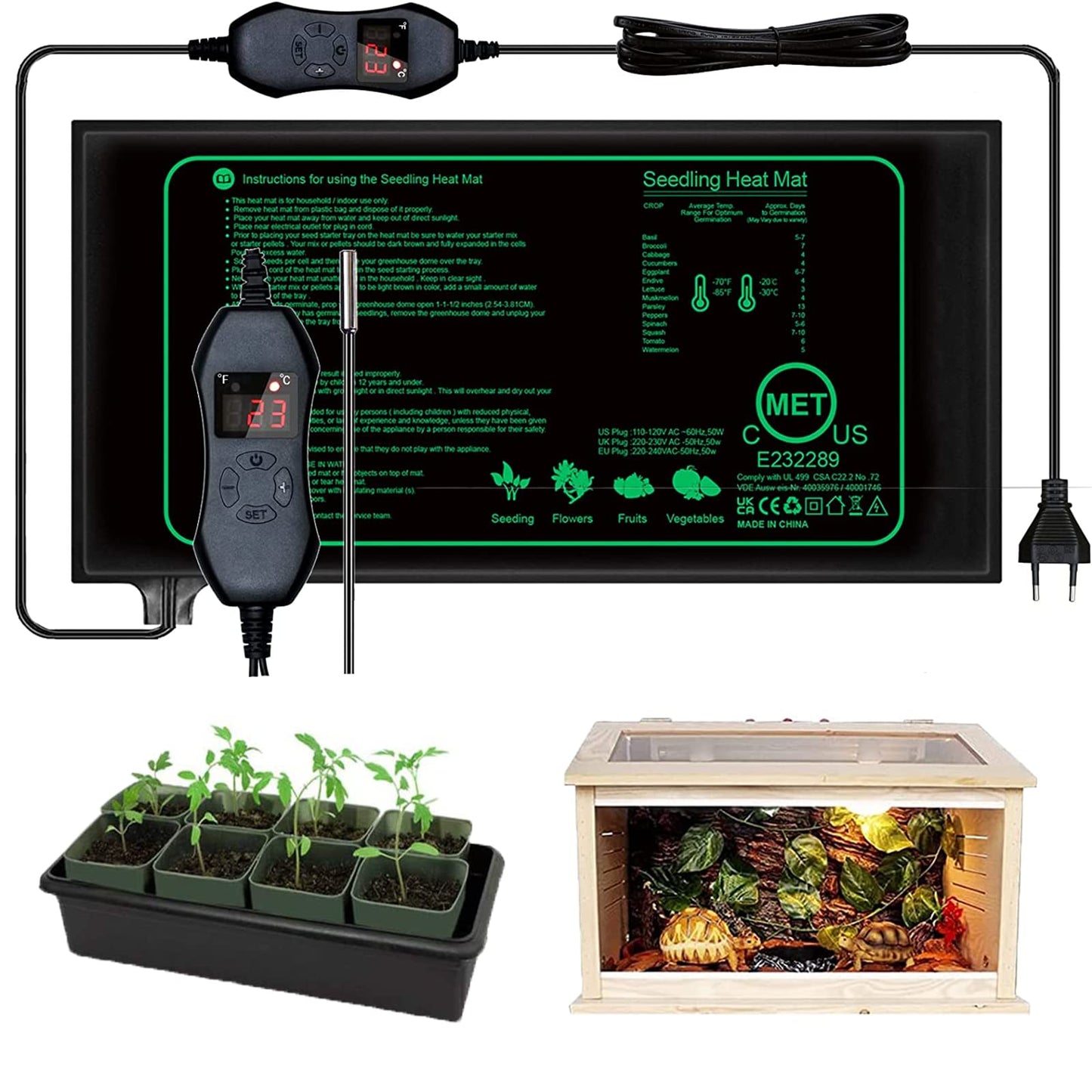 iZELL heating mat for plants with thermostat for seedlings, pets and reptiles - 50W heating mat for germination and temperature regulation, fast warming, safe and durable - 25*52cm
