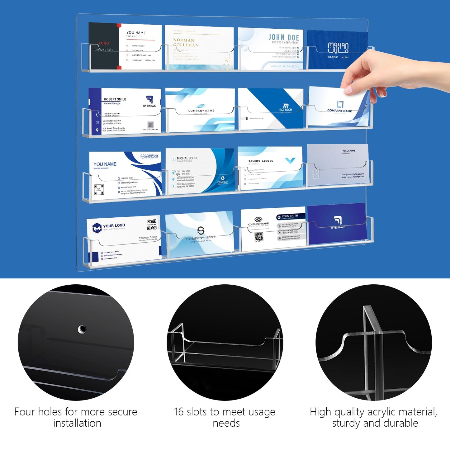 Keweni Acrylic Business Card Holder Wall Mount, Clear Sticker Display Rack Multiple clear acrylic card organizers Sticker display stand Pre-drilled index card storage 2PCS