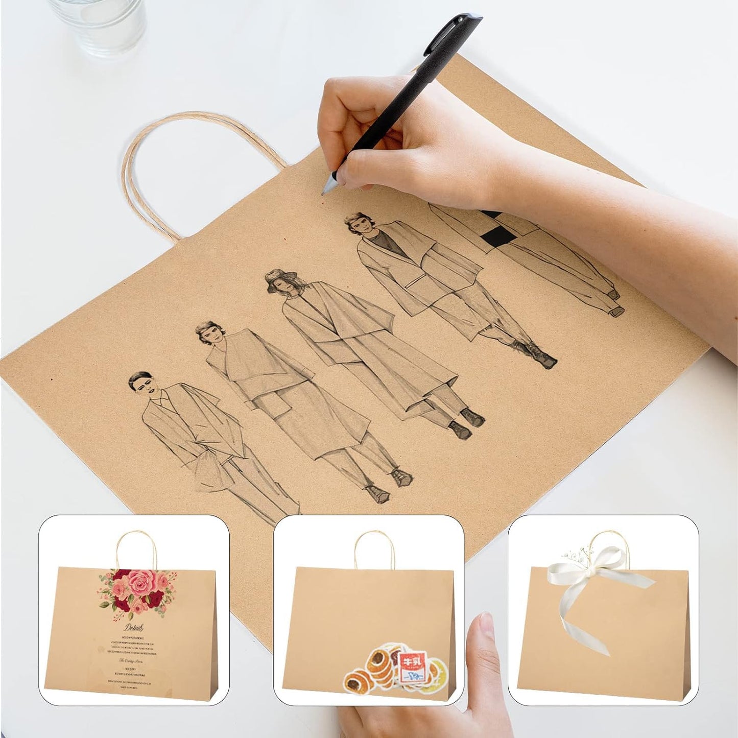 Switory 25pcs Brown Paper Bags with Handle - 41 x 15 x 30 cm Large Gift Bags Kraft Paper Bags for Shopping, DIY, Stores, Birthday, Party