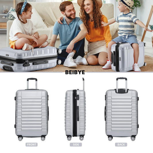 BEIBYE hard shell suitcase trolley with twin wheels travel luggage set (silver, set)