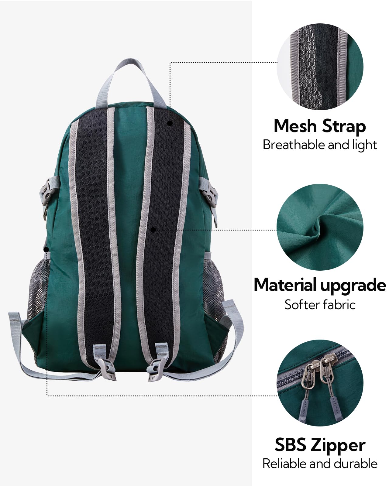 WATERFLY Ultralight Foldable Small Backpack: 20L Lightweight Packable Hiking Daypack Trekking Backpack Outdoor Athletic Backpack Travel Daypack for Men Women (Dark Green)