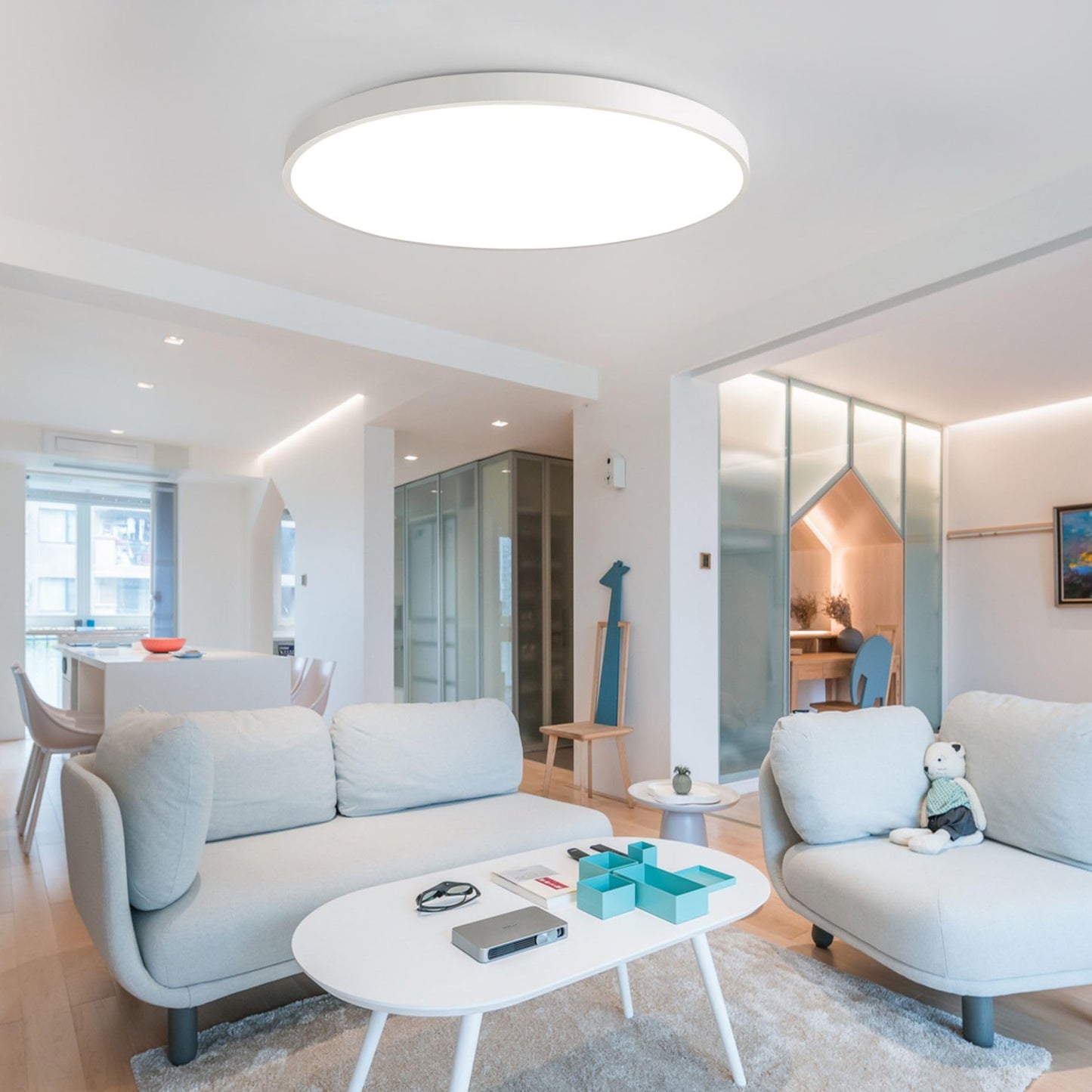 54W LED Ceiling Light Dimmable with Remote Control 3000K-6500K Ultra Thin Ø50x4CM Flat Round Ceiling Lamp compatible with Alexa Google Home Wifi Light for Living Room Bedroom