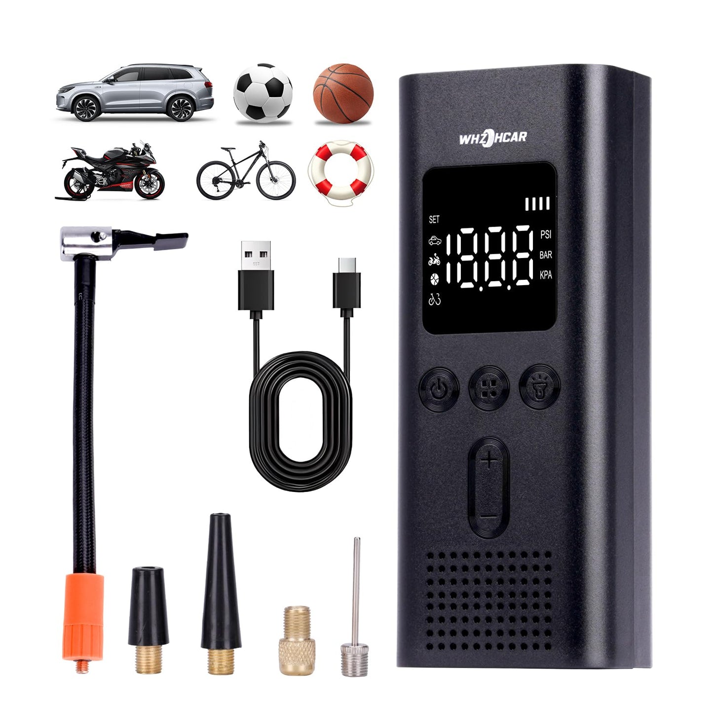 Electric air pump 6000mAh Rechargeable car tire pump 150PSI Electric air pump Electric compressor with LCD screen LED light for bicycles, motorcycles, cars & balls, AutoOff