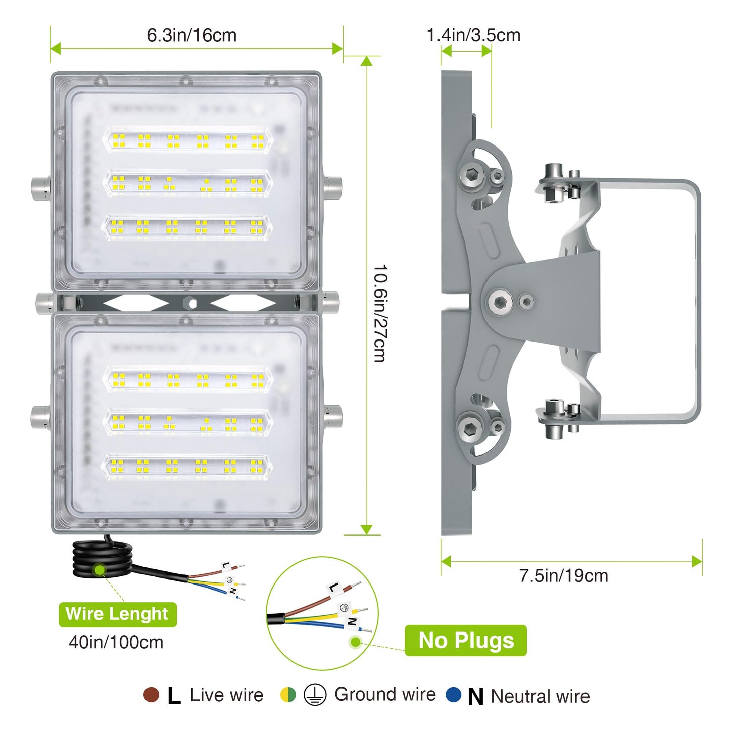 STASUN 100W LED Flood Light Outdoor, 10000LM Super Bright LED Floodlight Outside Spotlight, IP66 Waterproof, 6000K Daylight, 2 Floodlights with Adjustable Head, for Garden, Garage, Hotel, etc.