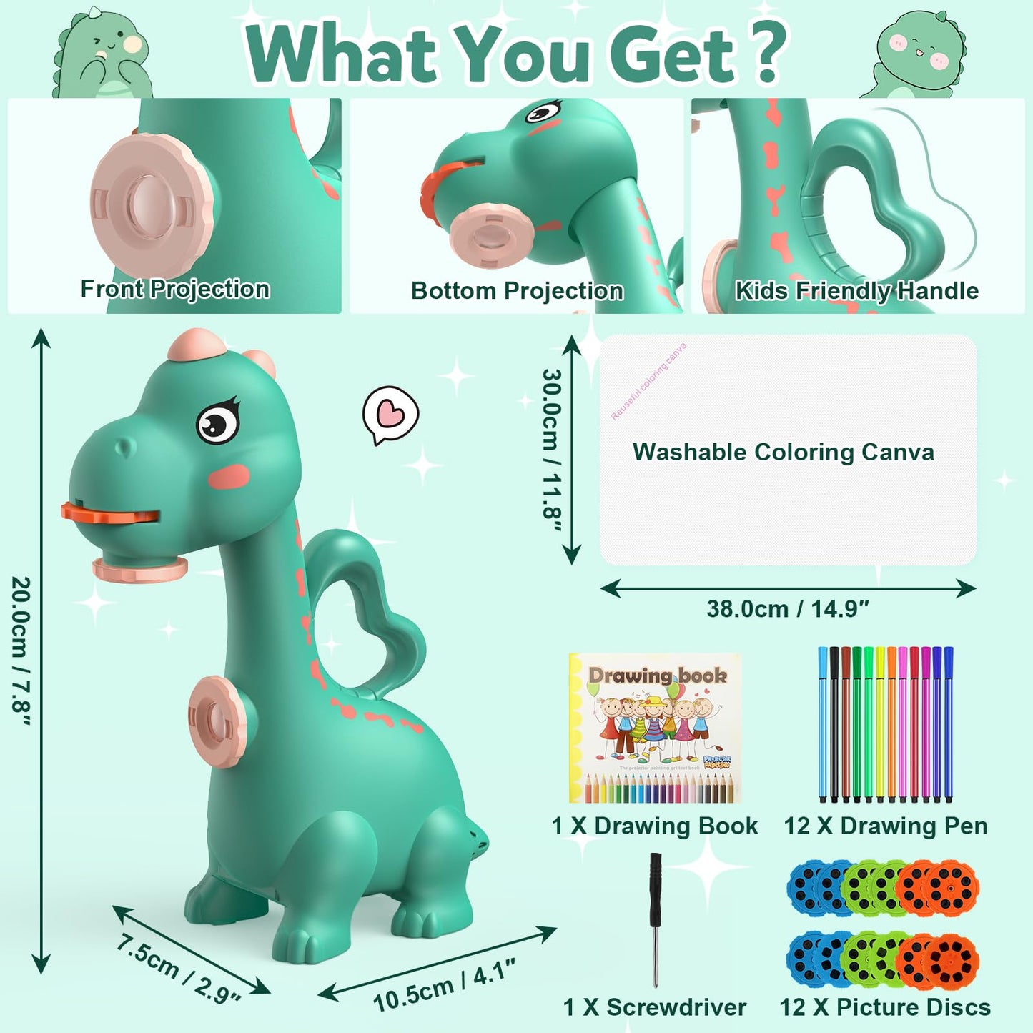 KETIEE Character Projector for Kids Boys Girls Toy, 2-in-1 Projection and Drawing Projector with 96 Patterns Dinosaur Gifts for 3 4 5 6 7 Year Old Boys Girls Magic Board(Green)