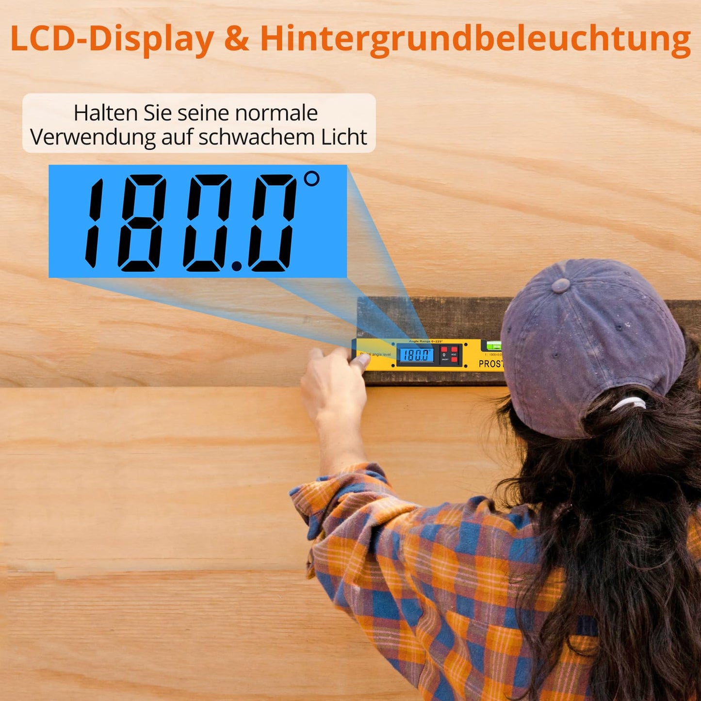 Angle Finder 0-225° Digital Angle Gauge 400mm/16 Inch Angle Ruler with Battery and LCD Backlight Horizontal & Vertical Spirit Level Angle Measurement Detector for Construction Technology