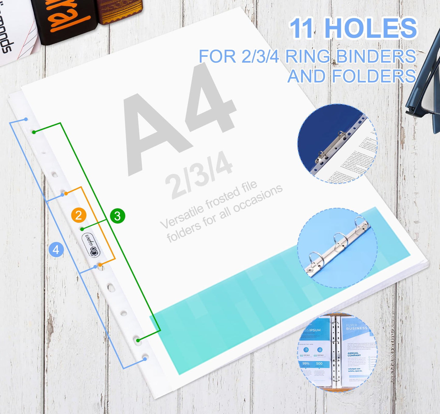 100 A4 clear plastic sleeves, stable and transparent, embossed, 160 microns. A4 document sleeves for storing papers, photos, and documents.