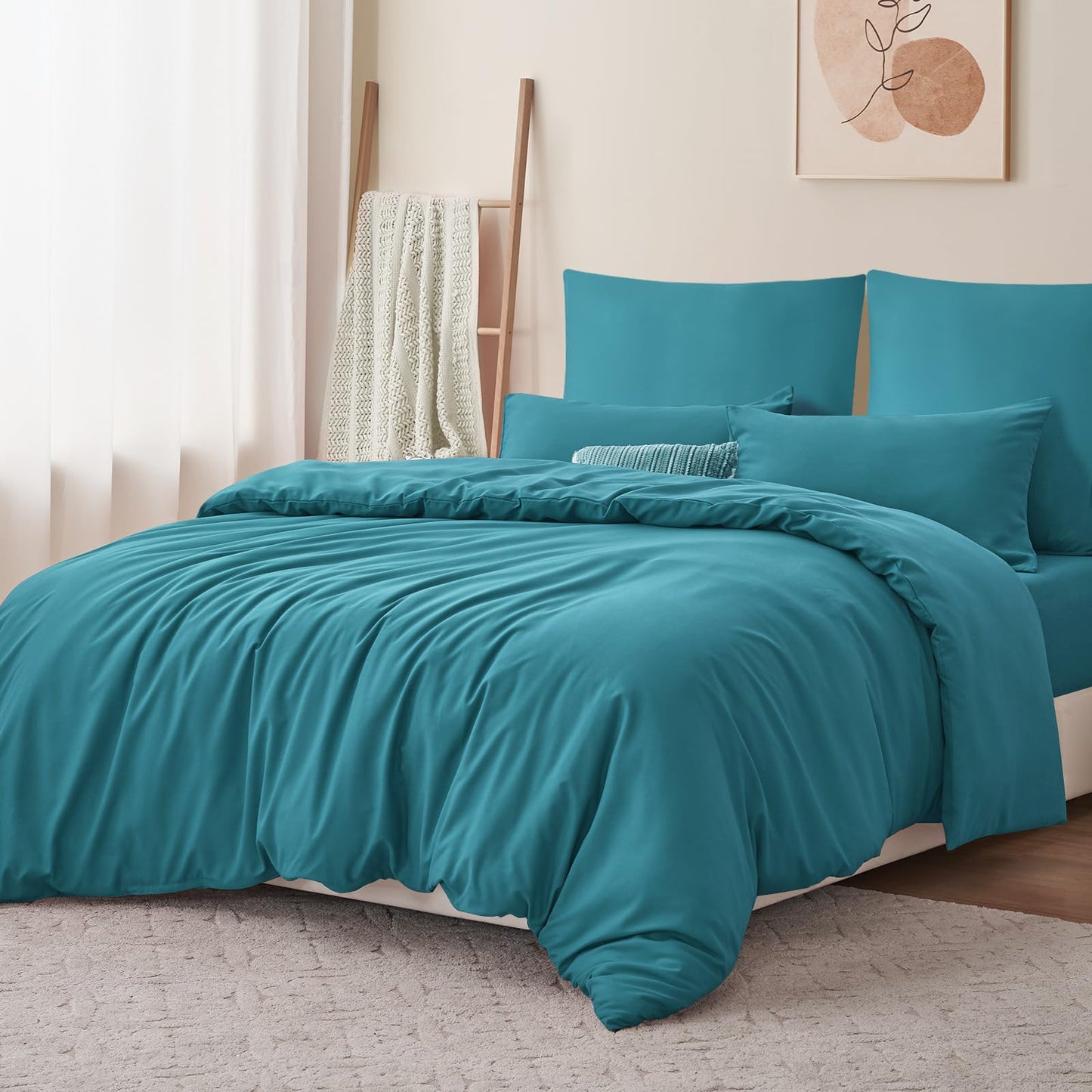 RUIKASI bedding set 220x240 turquoise 3-piece - petrol microfiber bedding sets Oeko-TEX, duvet covers 220 x 240cm + 2 pillowcases 80x80cm with zipper, soft and wrinkle-free.