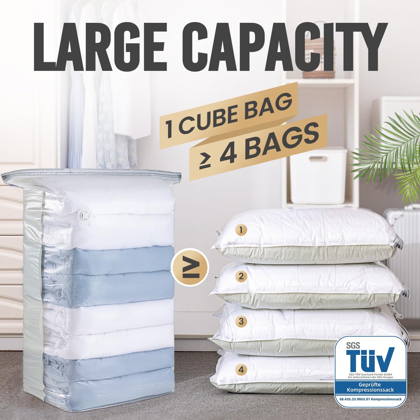 TAILI Cube Vacuum Storage Bags for Clothes, Jumbo 10 Pack (80x100x38 cm), Extra Large Storage Vacuum for Comforters, Blankets, Bedding, Space Saving Vacuum Garment Bags.