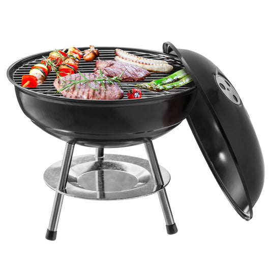 Mini BBQ camping grill ball grill mini grill; Compact travel charcoal grill table grill stainless steel enameled 38cm (black)