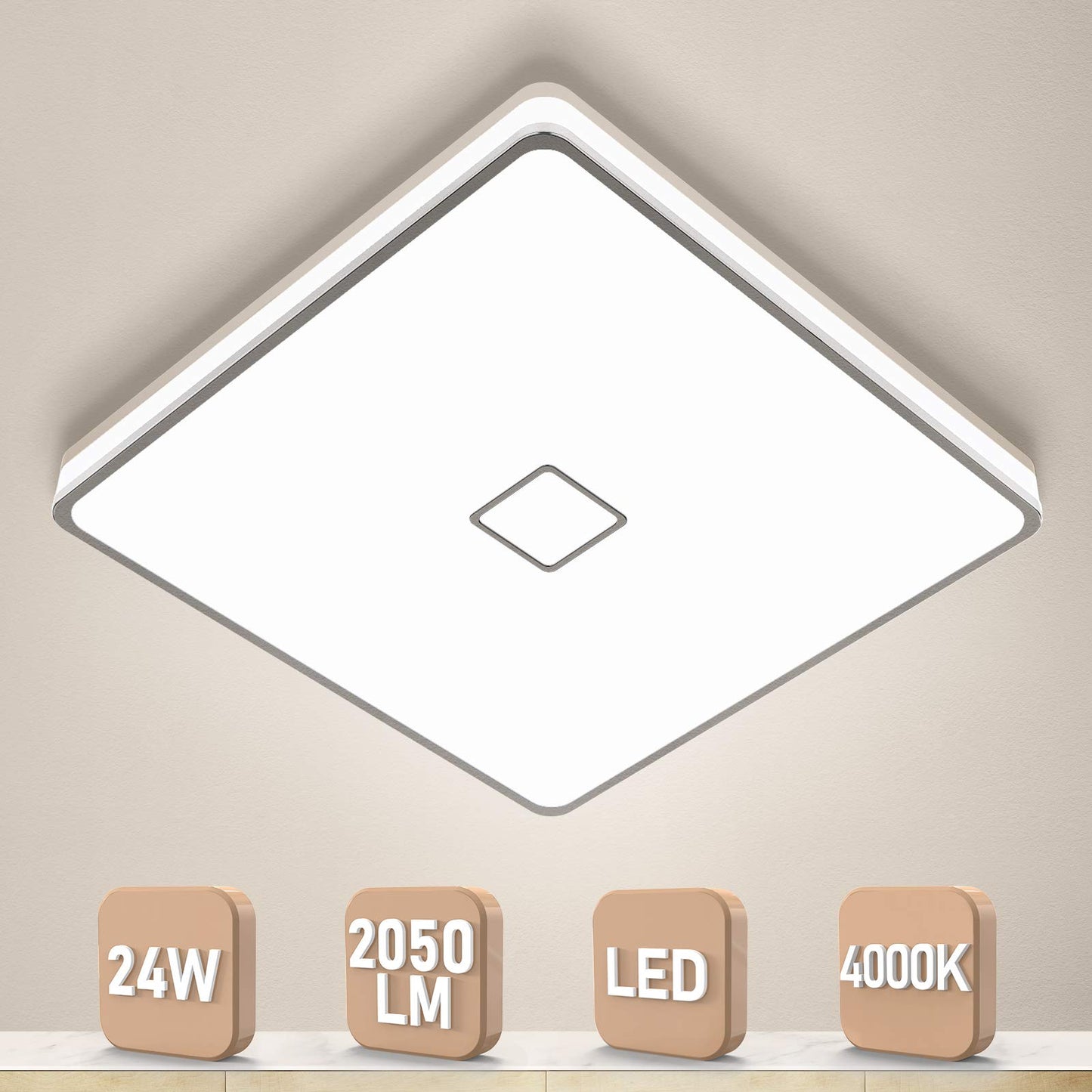 Airand Bathroom Ceiling Light 24W Ceiling Lamp IP44 Waterproof LED Ceiling Light for Bathroom Hallway Kitchen Bedroom Living Room Office Balcony Neutral White/4000K/2050LM/Ø32.5cm