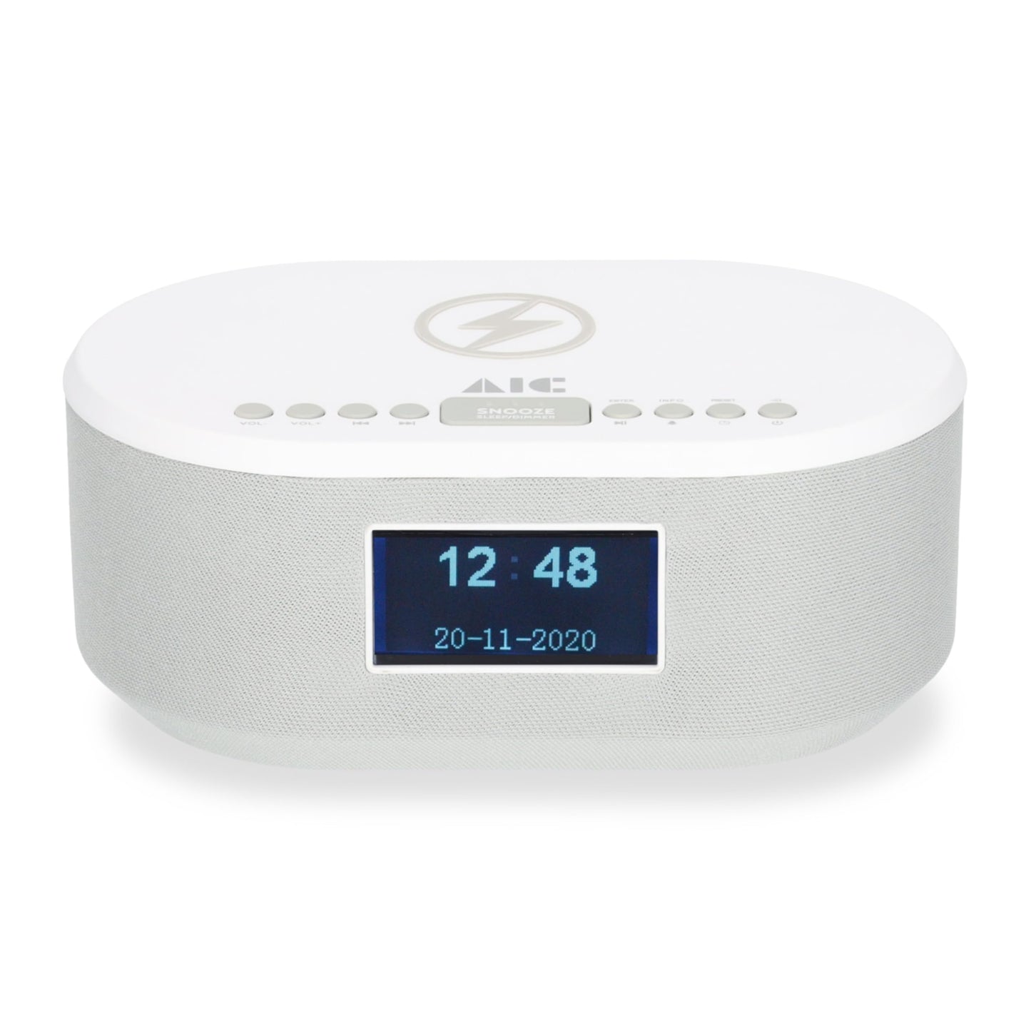 AIC radio alarm clock DAB with charging function Bluetooth QI function USB dual alarm 18DAB white