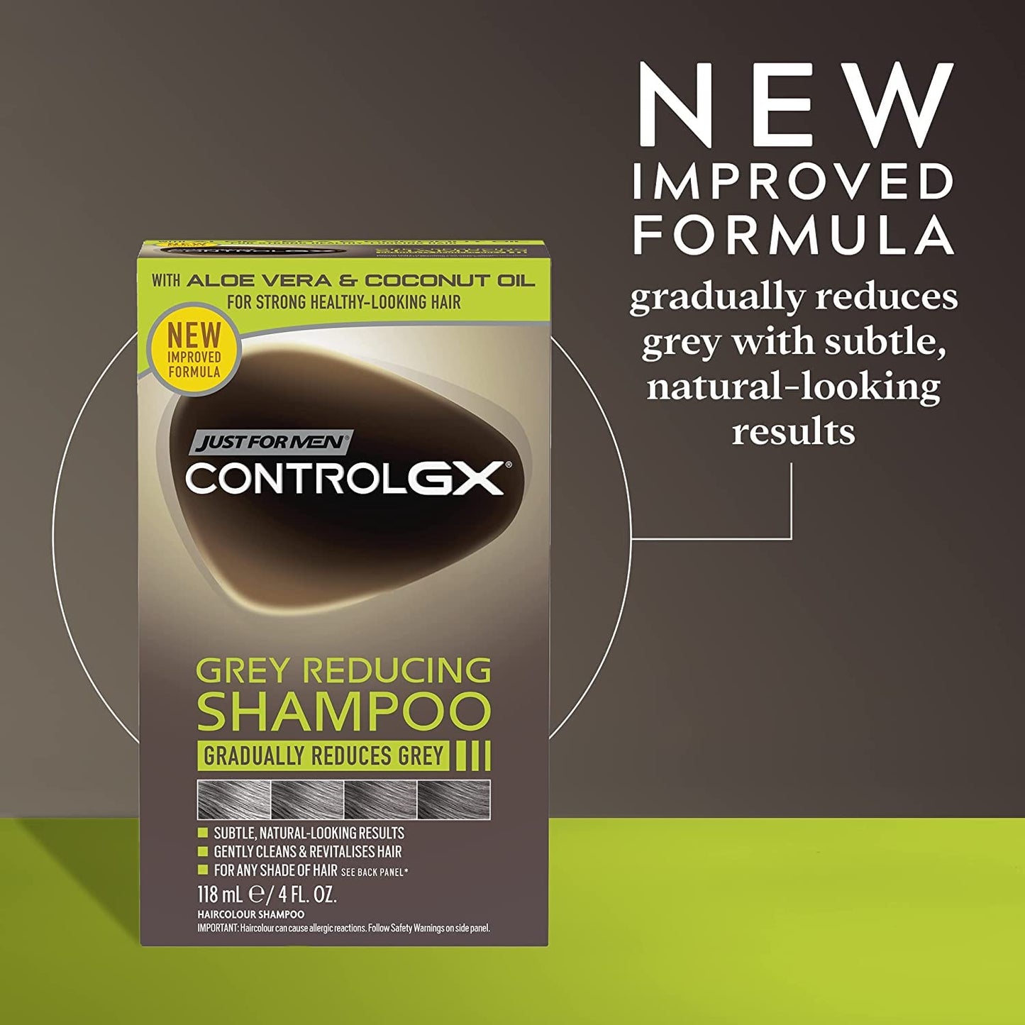 Just For Men Control GX - Gray-reducing shampoo for gray hair, with coconut oil and aloe vera, new improved formula, all shades, 118 ml x 2 units - Pack Promo