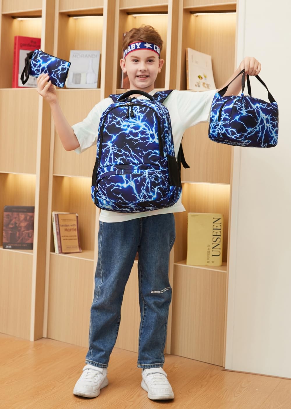 Boy's school bag, teenage school backpack, youth backpack, school daypack for kids. Large waterproof school bag in blue color.